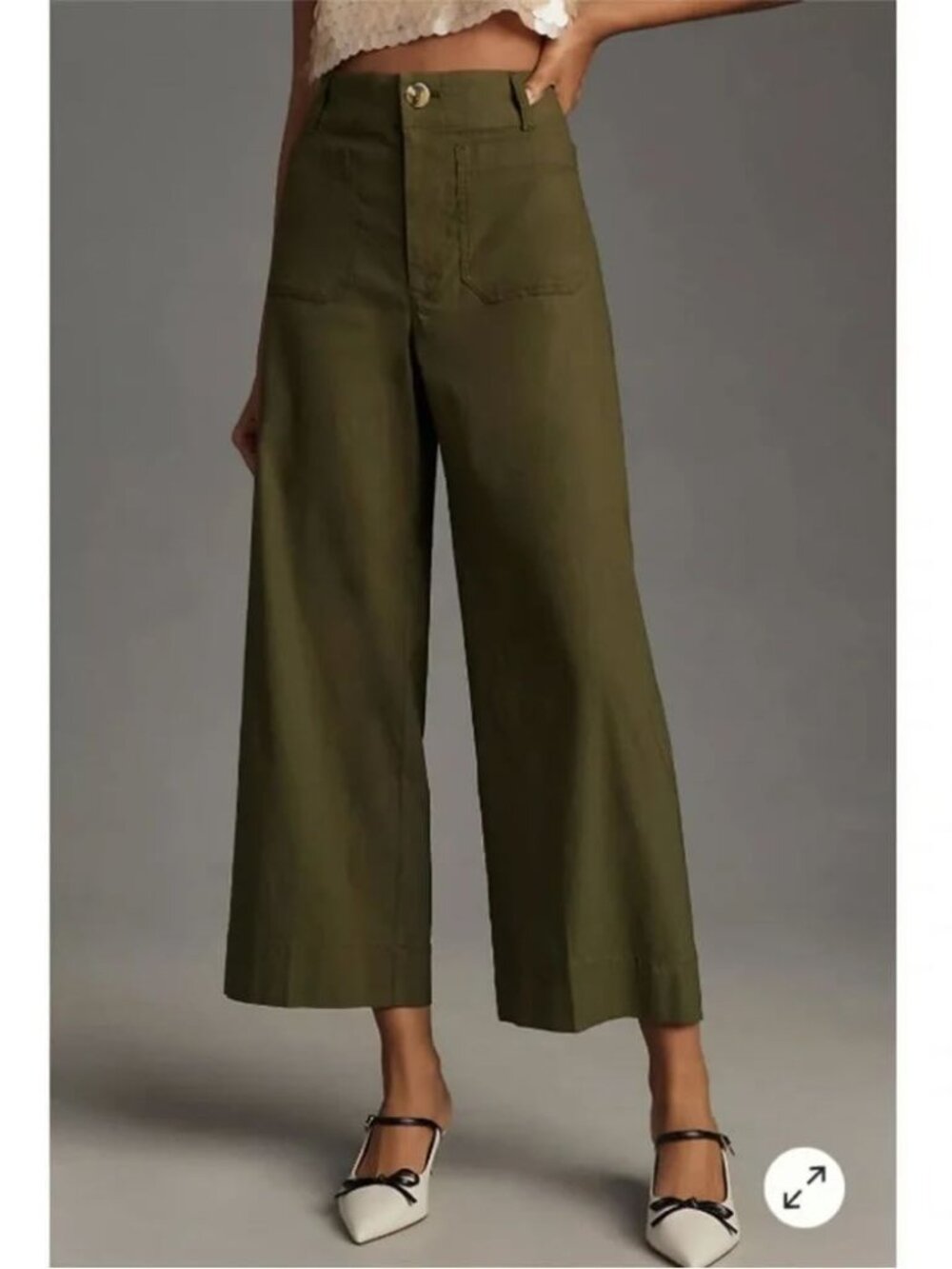 Anthropologie Maeve The Colette Cropped Wide-Leg Trousers Olive Size:30